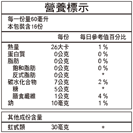 大溪地諾麗果汁營養標示